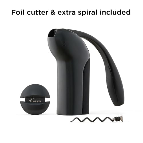 Rabbit Black Vertical Lever Corkscrew Wine Opener with Foil Cutter, 7.7x8.8 in