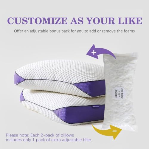 HOMELAB Queen Adjustable Memory Foam Pillows 2-Pack with Removable Cover – White, Cooling & Supportive