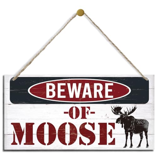 Vintage Moose Warning Sign - Decorative Wooden Plaque for Cabin, Lake House, Farmhouse Wall Decor