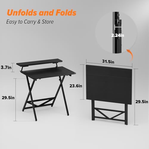 WOHOMO Adjustable Folding Computer Desk with Monitor Stand, Space-Saving Black