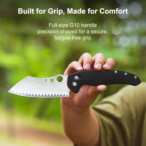 OKNIFE Sentry R1 Damascus Foldable Chef Knife - Black, 4.61'' Outdoor Kitchen Knife