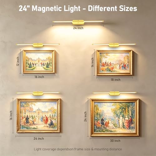 Gold 24-Inch Wireless Rechargeable Picture Light for Wall Art