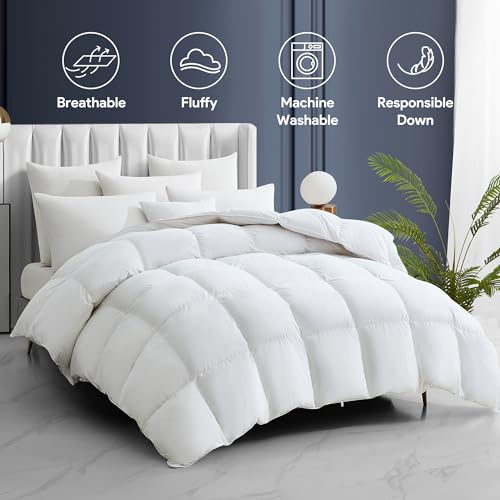 Maple&Stone White All Season Queen Feather Down Comforter - Luxury Duvet Insert