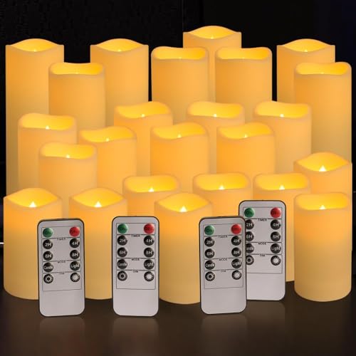 24-Pack Waterproof Outdoor Flameless Candles Set - Ivory, Remote & Timer Included