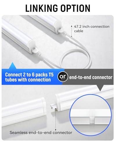 T5 LED Shop Lights 4FT 20W 2300lm 6500K - 6 Pack, Linkable Garage & Workshop Lighting