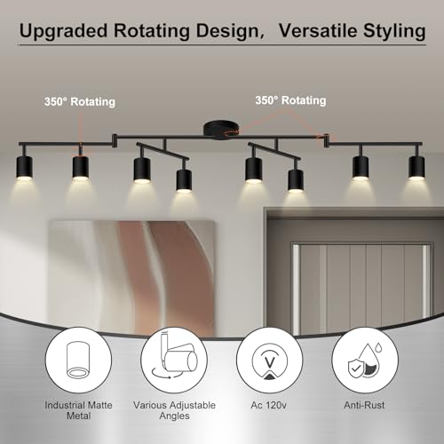 8 Light Track Lighting Fixtures Ceiling - Matte Black, Rotatable Heads, Adjustable Modern LED for Kitchen & Hallway - Variation of THIS listing