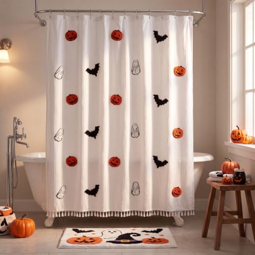 Mindsoft Halloween Ghost Shower Curtain - White Halloween Pattern Bathroom Decor