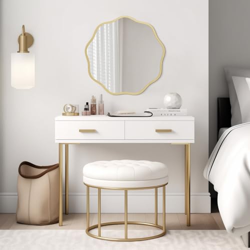 WallBeyond 20 Inch Gold Wavy Round Mirror for Wall Decor, Modern Aluminum Frame