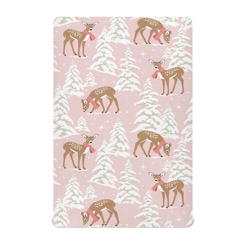 KICPOAY 52 x 28 Inch Fitted Crib Sheet for Baby & Toddler Playard - Snowflake Fawn Pattern, Breathable Soft Mini Mattress Cover, Multi 10