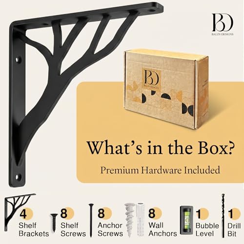 10 Inch Heavy Duty Wall Shelf Brackets Set of 4 - Rustic Black Iron L Brackets for Floating Shelves