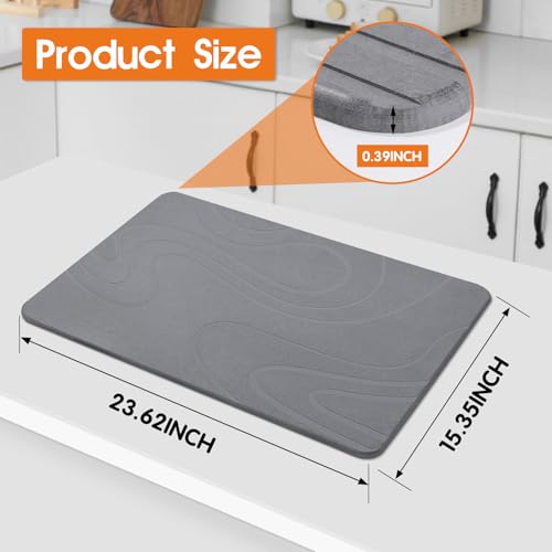 Large Stone Dish Drying Mat - 24x16 Inches, Dark Gray, Non-Slip Kitchen Counter Organizer