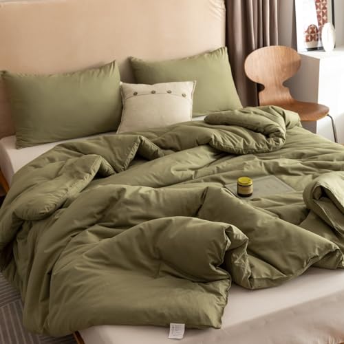ROSGONIA Queen Comforter Set Olive Green 90x90 inches - All Season Boho Bedding, 3pcs