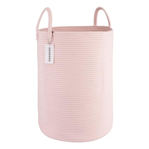 XUANGUO Large Light Pink Cotton Rope Laundry Hamper with Handles