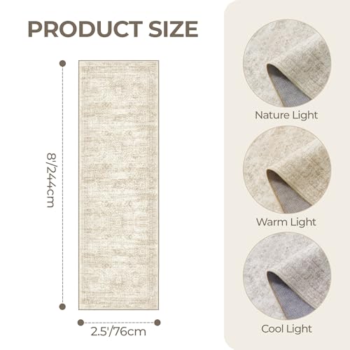 Beige 2'6 x 8' Non Slip Washable Runner Rug - Kitchen Entryway Mat