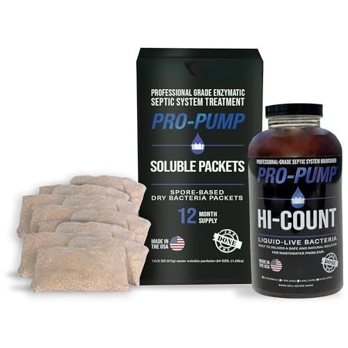 PRO-PUMP Septic Saver Kit - 12 Water-Soluble Packets & 1 Qt HI-COUNT Liquid, Year-Round Septic Maintenance