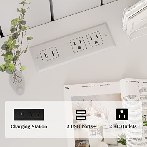 Nightstand with Charging Station & LED Lights - White End Table with 3 Drawers - Variation: White / One Nightstand