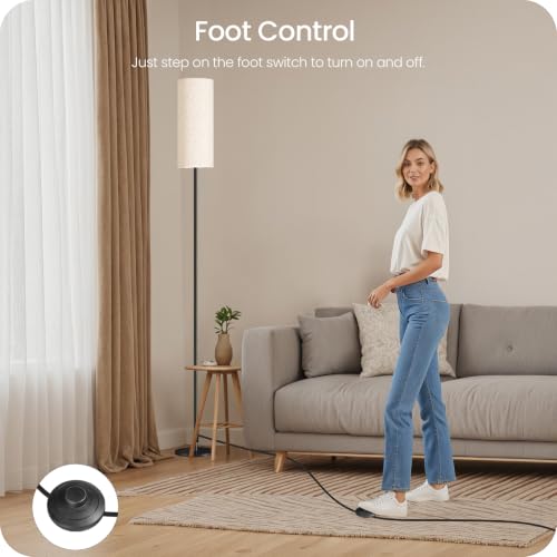 Beige 64.4” Dimmable Floor Lamp with Remote & Foot Switch, 3 Color Temps