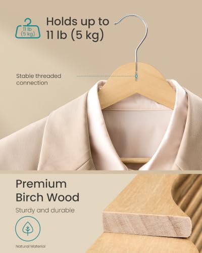 50 Pack Wooden Clothes Hangers - Space Saving Natural Birch Slim Wardrobe Organizer