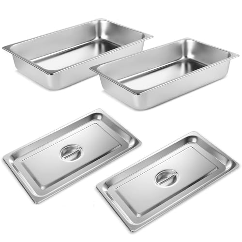 Hotel Pans with Lids - 4 Inch Deep, 2 Pack, 1/1 Size Stainless Steel