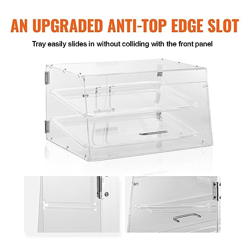 Pastry Display Case 2-Tier Acrylic Bakery Showcase with Removable Shelves & Double Door - 20.7x13.2x11.9 Inches - 2 Tray Variation