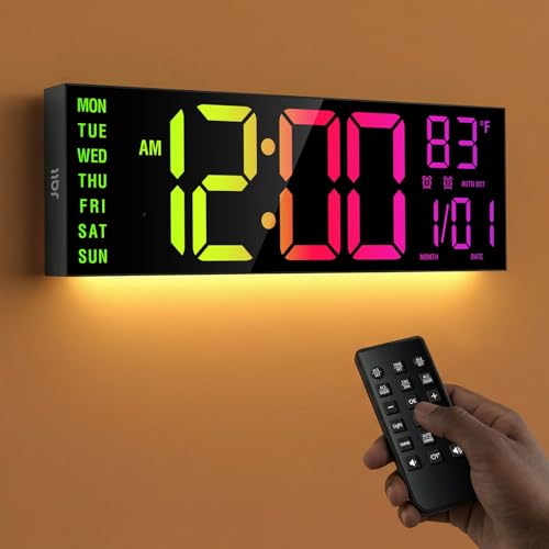 JALL 16-Inch Digital Wall Clock with RGB Colors & Bluetooth - Black