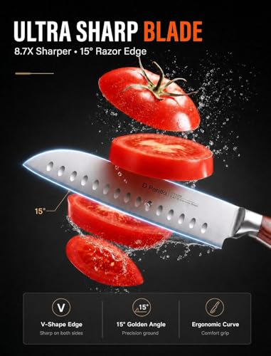 Brown 16-Piece Kitchen Knife Set with Wood Block - Sharp Stainless Steel Blades