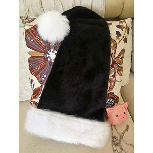 Black Santa Hat for Adults, Black & White Deluxe Adults Santa Hat for Black Christmas Theme New Year Festive Holiday Party Supplies