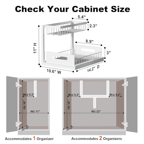 REALINN 2 Pack Under Sink Organizer White L-Shaped 2-Tier Pull-Out Cabinet Storage