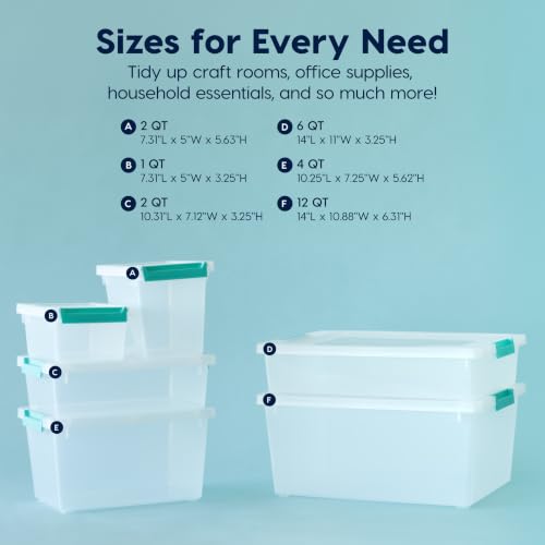 Clear Storage Bins with Lids - 12 Qt, 4-Pack - Made in USA, Flat Organization