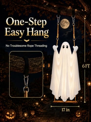 HOPOCO Lighted Halloween Swing Ghost Outdoor Decor with Remote Control