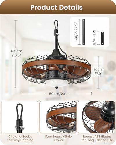 Outdoor Waterproof Ceiling Fan with Lights - 20 Inch, Remote & APP Control, Reversible, Dimmable, 6 Speeds, Timer
