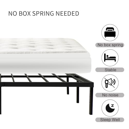 Wulanos Queen Size Heavy Duty Metal Bed Frame 14 Inch Platform with Steel Slats Support, Noise-Free & Ample Storage