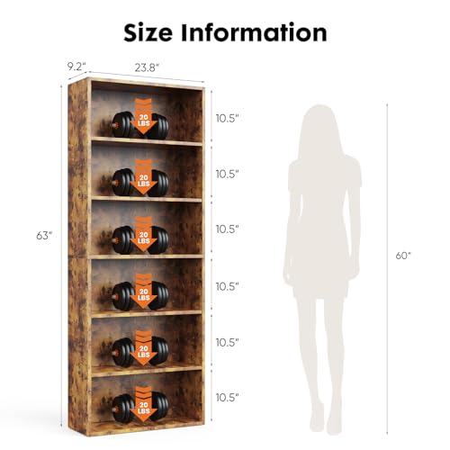 Brown 6-Shelf Tall Bookshelf - Storage Organizer for Books & Home Decor
