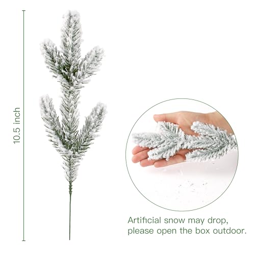 30 Pcs Frosted Artificial Pine Branches Christmas Snowy Greenery for DIY Holiday Decor