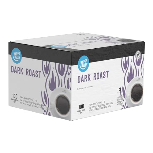 Happy Belly Dark Roast Coffee Pods - 100 Count, Compatible with Keurig 2.0