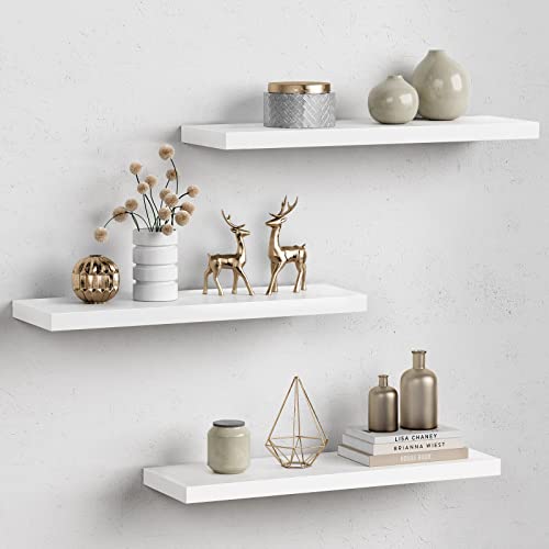 Floating Wall Shelves - 23.6 Inch White Set of 3 for Bedroom Bathroom Living Room