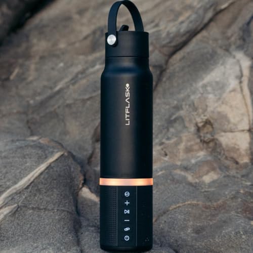LitFlask Black 20oz Insulated Water Bottle with Bluetooth Speaker & Charger