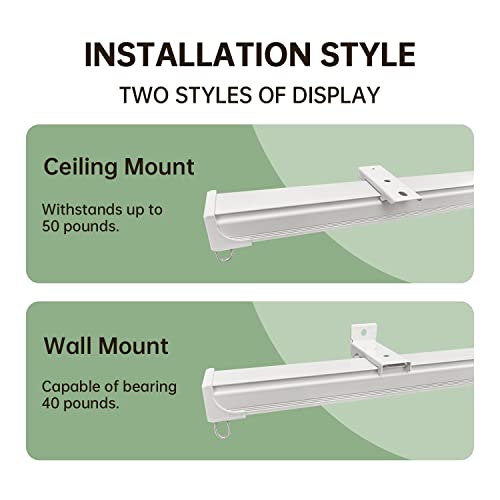 MaKefeile 12FT Ceiling Curtain Track Kit White Wall & Ceiling Mount Sliding Door Rails