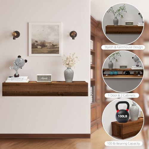 Walnut Floating Solid Wood Console Table 39.37" Wall-Mounted Entryway Shelf