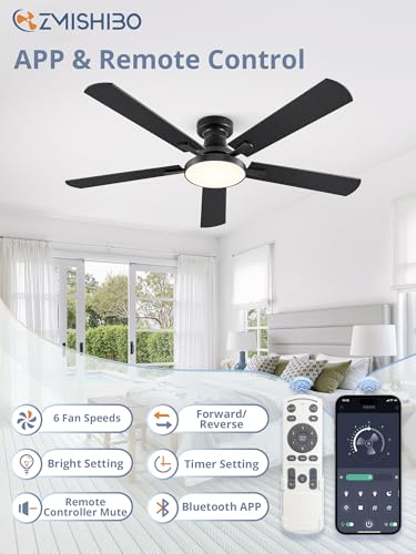 52 Inch Flush Mount Ceiling Fan with Light and Remote - Black Variation
