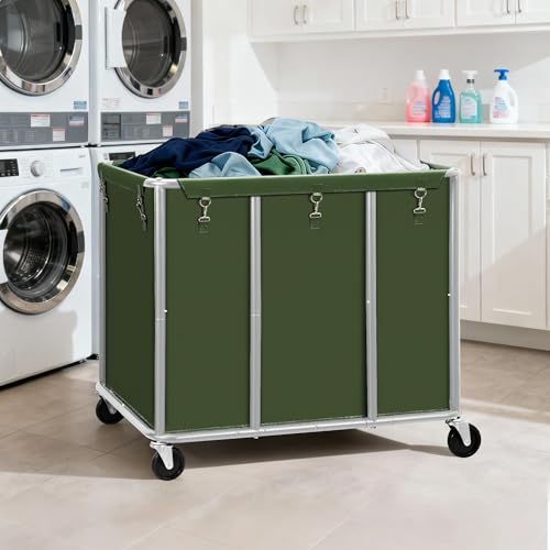Industrial Laundry Cart with Lockable Wheels 420L Heavy Duty Steel Frame