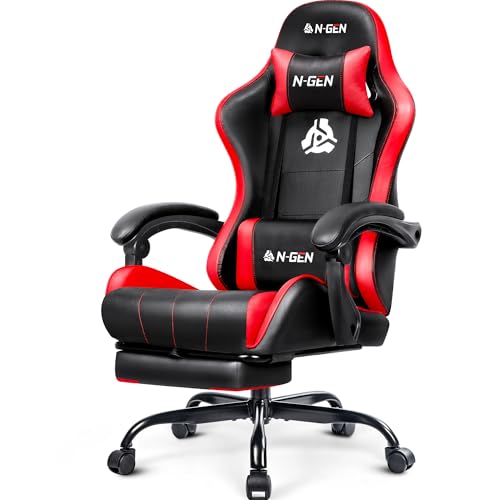 N-GEN Gaming Chair with Footrest, Lumbar Support, High-Back, Red Black Variation