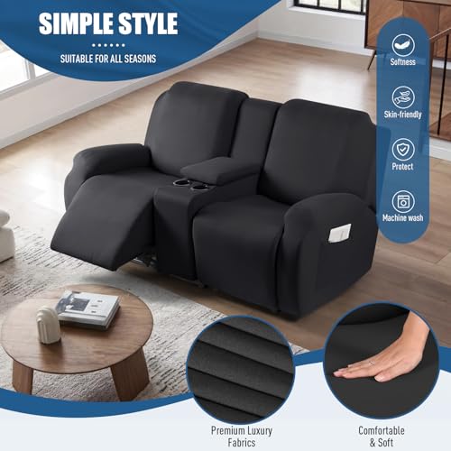 TAOCOCO Black 2-Seat Recliner Loveseat Cover with Console - Stretch Fabric