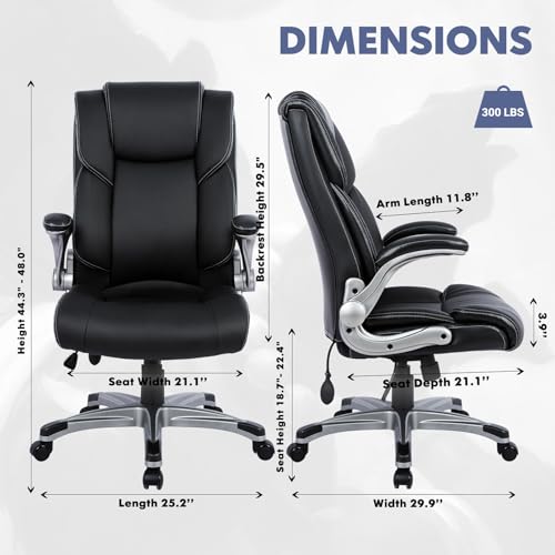 Ergonomic Office Chair with Inflatable Lumbar Support & Flip-Up Arms - Black
