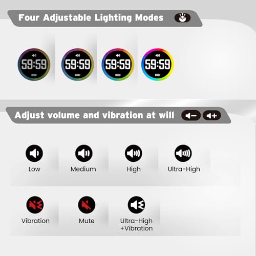 Black Digital Pomodoro Timer 3/5/10/25/30/60 Min Preset Silent Alarm