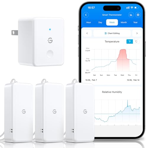 WiFi Hygrometer Thermometer with Gateway & 3 Mini Sensors - Smart Indoor Climate Monitoring - Variation BT Gateway + 3 Sensors
