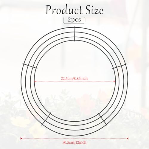 2 Pieces 12 Inch Wire Wreath Frame, Metal Round Wreath Form Black Wire Rings for Crafts Christmas Wreaths Tree Garland Floral Flower Arrangements New Year DIY Crafts Supplies and Holidays Decor