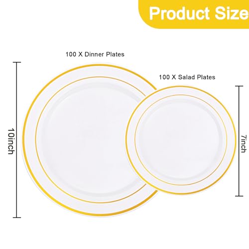 Gold Disposable Plastic Plates 200 Pcs Set for Parties & Events - Reusable & Elegant