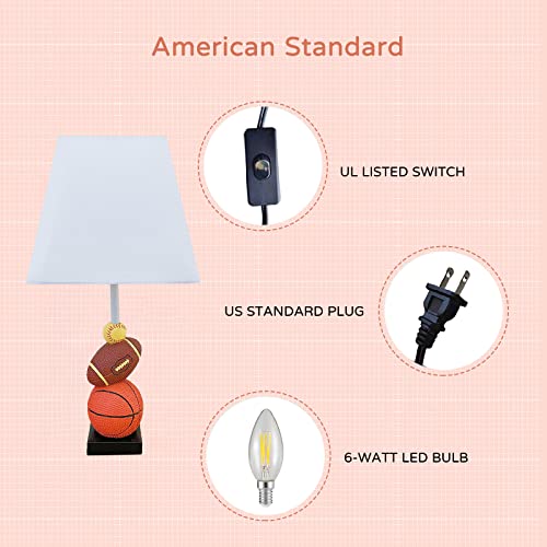 HERBESTBAY Kids Table Lamp, 14 Inch Football, Basketball & Baseball