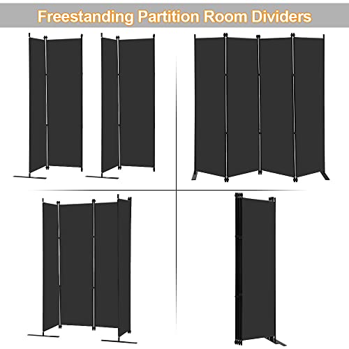 Black 4-Panel Room Divider 6Ft Tall Indoor Privacy Screen Folding Wall